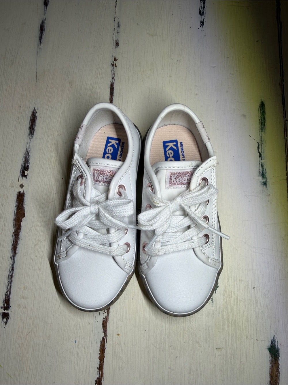Toddler Keds White Sneakers with Leopard Print Sole SZ 7